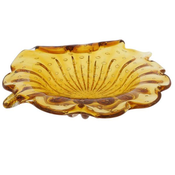 Murano Glass Bullicante Leaf Bowl - Golden Brown
