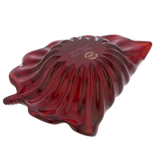 Murano Glass Bullicante Leaf Bowl - Red