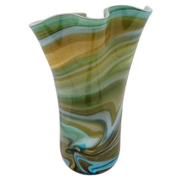 Murano Glass Fazzoletto Vase - Green Brown Blue