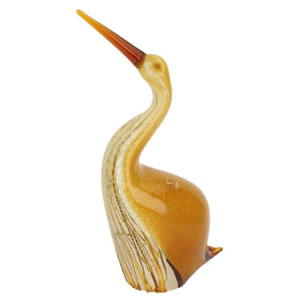 Murano Glass Heron Bird With Outstreched Neck - Gold