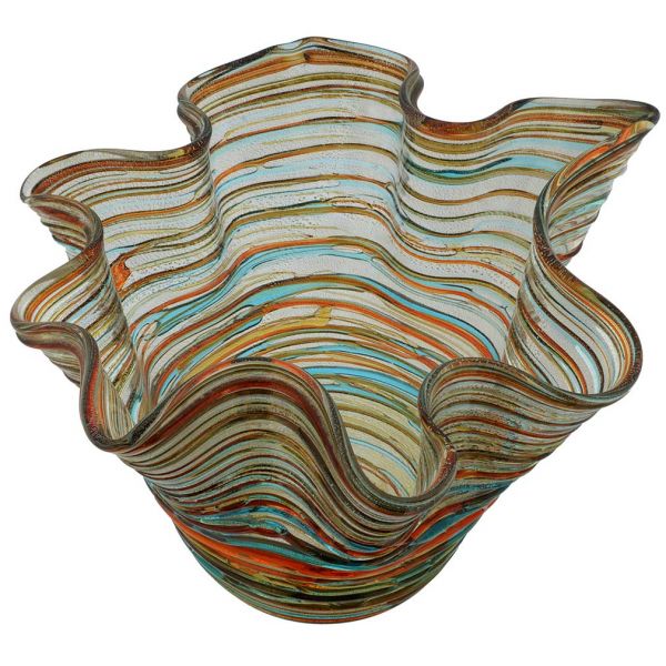 Murano Glass Vesuvio Threaded Wavy Vase