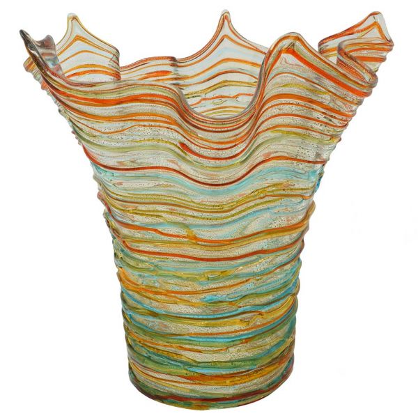 Murano Glass Vesuvio Threaded Fazzoletto Vase