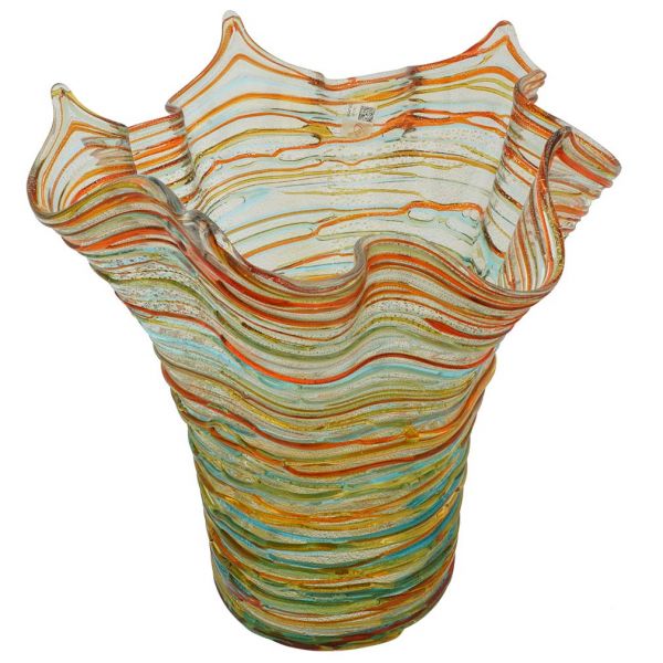 Murano Glass Vesuvio Threaded Fazzoletto Vase