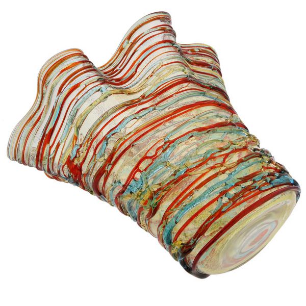 Murano Glass Vesuvio Threaded Wide Wavy Vase