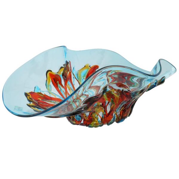 Murano Glass Oceanos Centerpiece Bowl - Aqua Blue