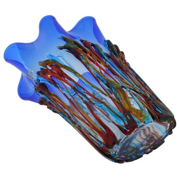 Murano Glass Oceanos Abstract Art Vase - Blue Red