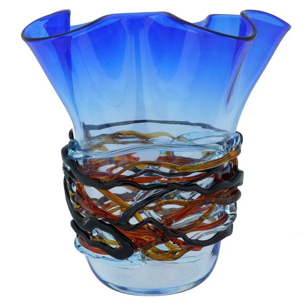 Murano Glass Vesuvio Fazzoletto Vase - Blue