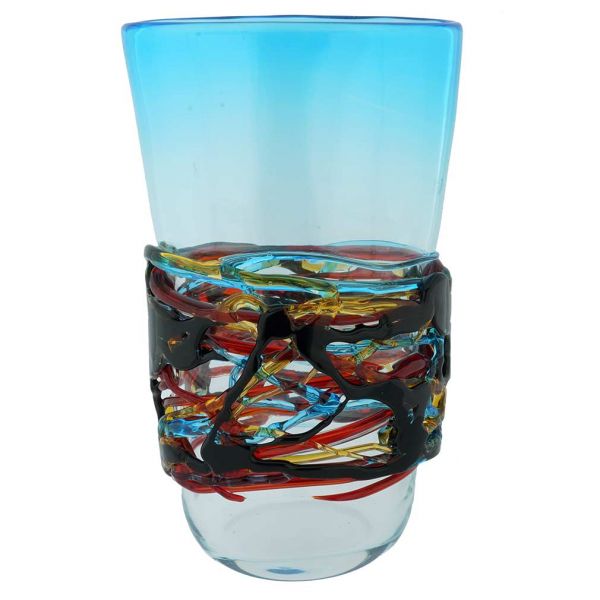 Murano Glass Vesuvio Oval Vase - Aqua Blue