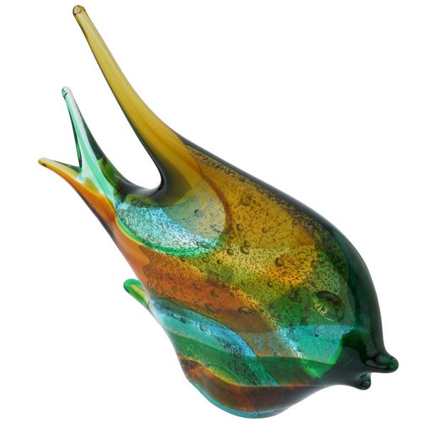 Murano Sculptures | Murano Art Glass Wide Angel Fish - Green Blue ...