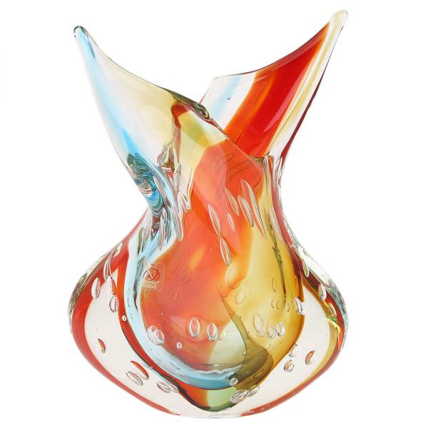 Murano Art Glass Sommerso Leaves Vase - Venetian Sunrise