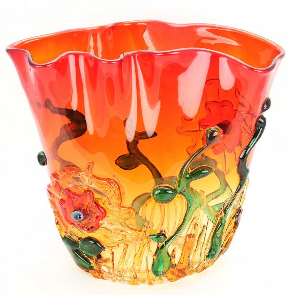 Murano Glass Abstract Flower Vase - Red