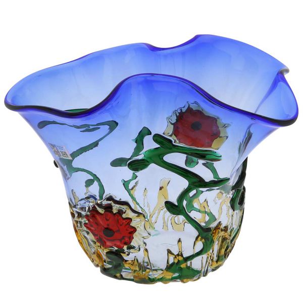 Murano Glass Abstract Flower Vase - Blue