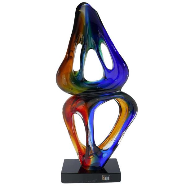 Murano Glass Abstract Sculpture - Blue Red Yellow