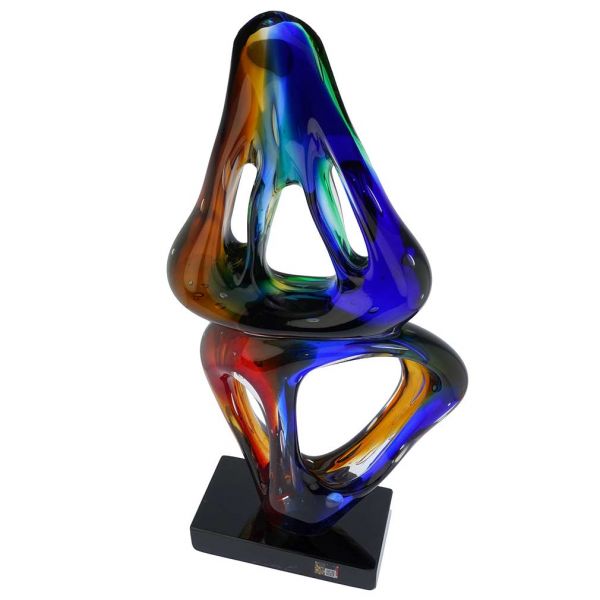 Murano Glass Abstract Sculpture - Blue Red Yellow