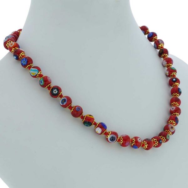 Murano Mosaic Necklace - Red