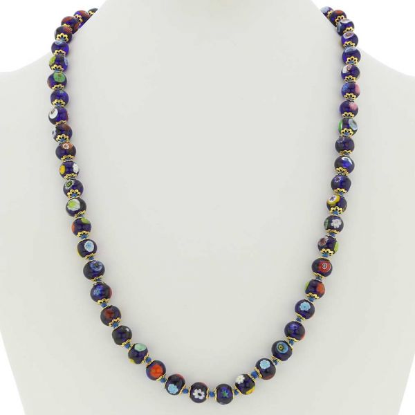 Murano Mosaic Long Necklace - Navy Blue