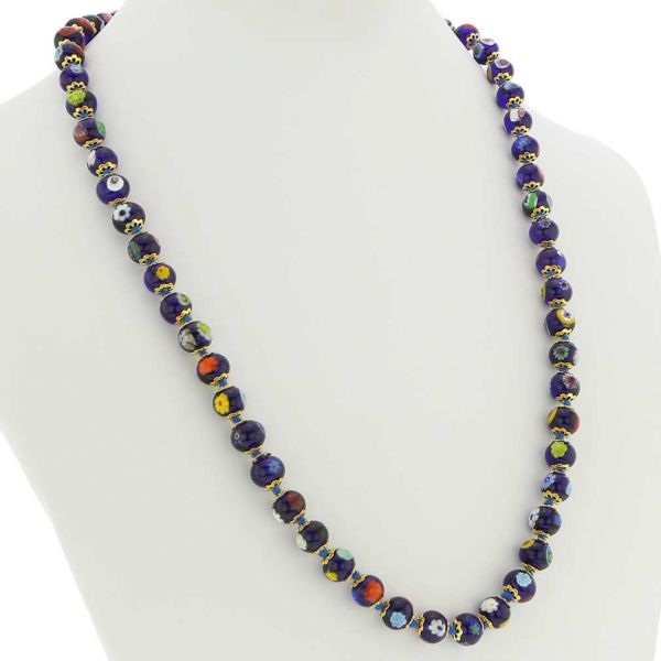 Murano Mosaic Long Necklace - Navy Blue