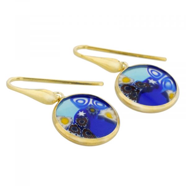 Millefiori Round Dangle Earrings - Gold