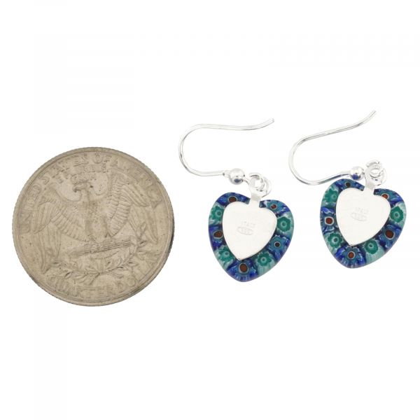 Millefiori Heart Earrings- Silver