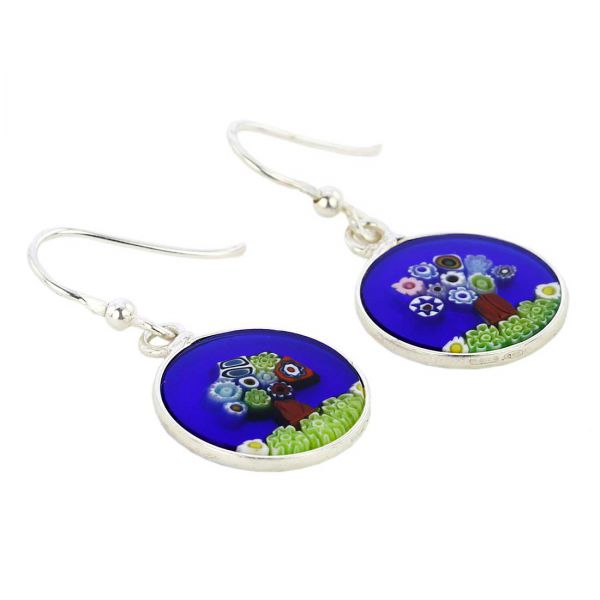 Millefiori Round Dangle Earrings \"Tree Of Life\" -Silver
