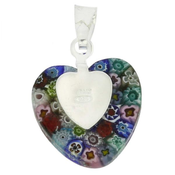 Millefiori Heart Pendant - Silver Multicolor