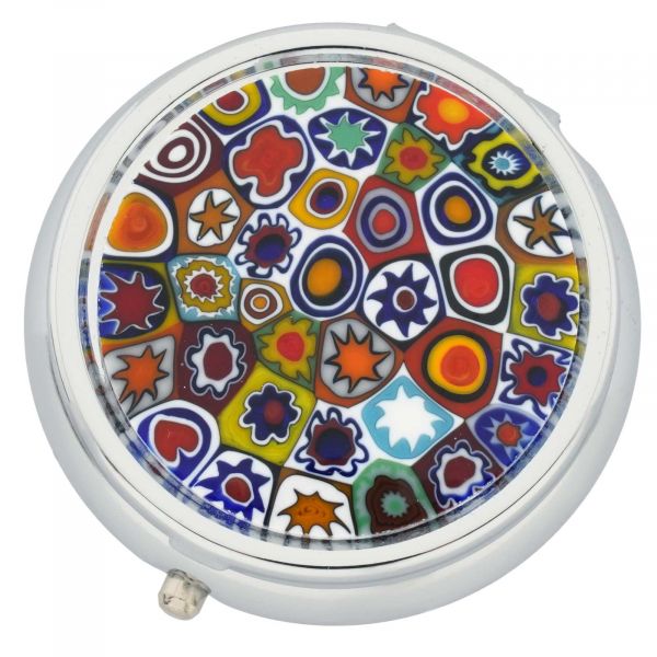 Murano Millefiori Pill Box - Silver Round
