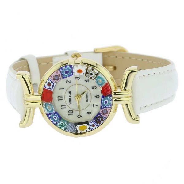 Murano Millefiori Watch With Leather Band - White