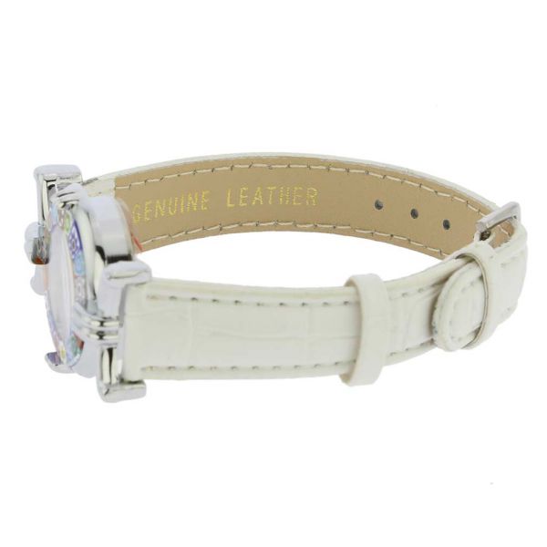 Murano Millefiori Watch With Leather Band - White Multicolor