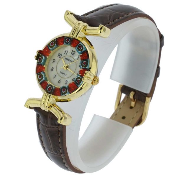 Murano Millefiori Watch With Leather Band - Brown