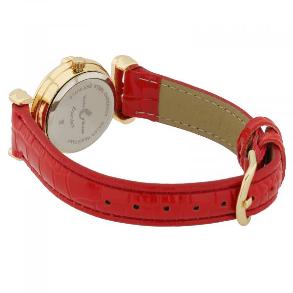 Murano Millefiori Watch With Leather Band - Red Multicolor