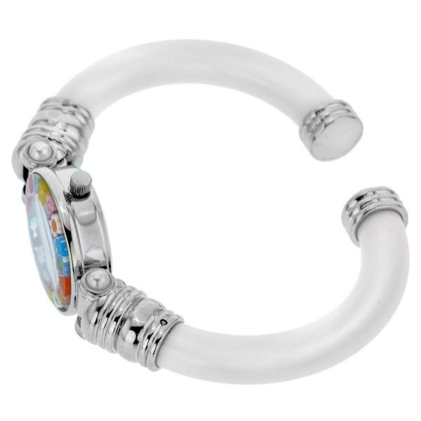 Murano Millefiori Bangle Watch - Silver White Multicolor