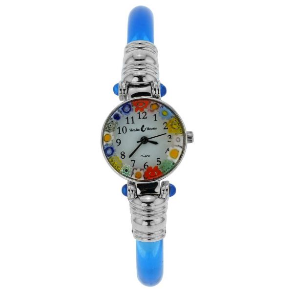 Murano Millefiori Bangle Watch - Silver Blue Multicolor