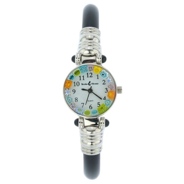 Murano Millefiori Bangle Watch - Silver Black Multicolor
