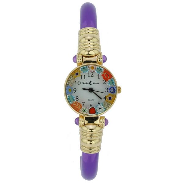 Murano Millefiori Bangle Watch - Purple Gold Multicolor