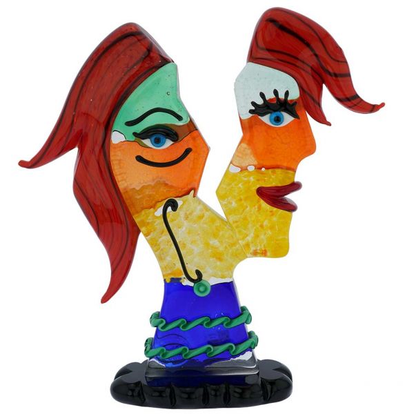 Murano Glass Picasso Head In Two Parts With Red Hair