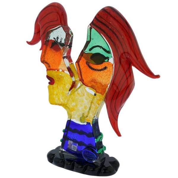 Murano Glass Picasso Head In Two Parts With Red Hair