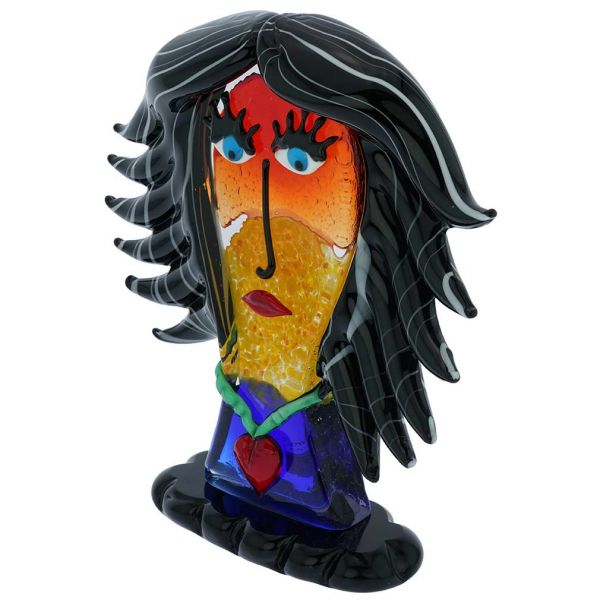 Murano Glass Picasso Head Of A Woman With Black Hair
