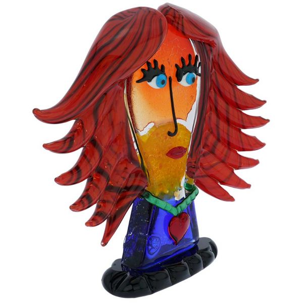 Murano Sculptures | Murano Glass Picasso Head Of A Woman With Red Hair