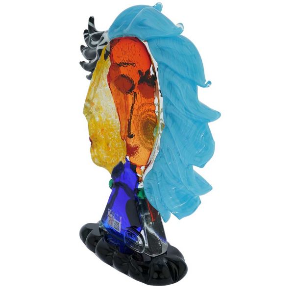Murano Glass Picasso Head Of A Woman With Blue Hair