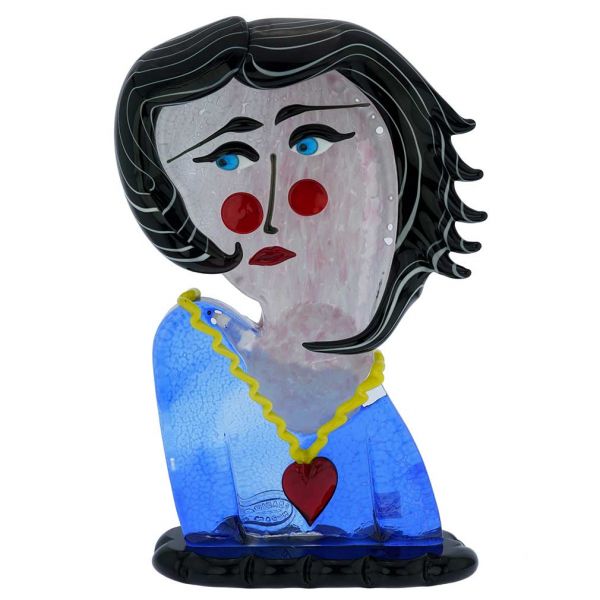 Murano Glass Picasso Head Of A Woman With Black Hair