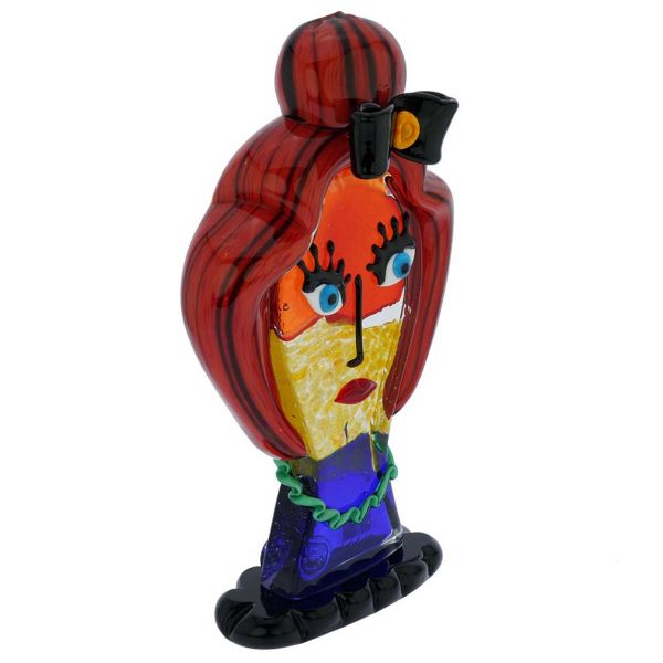 Murano Glass Picasso Head Of A Woman With Red Hair In A Bun