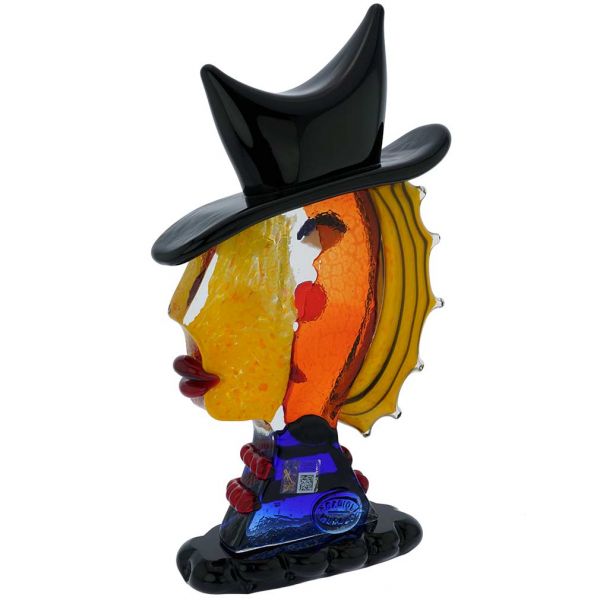 Murano Glass Picasso Head Of A Woman With Black Hat