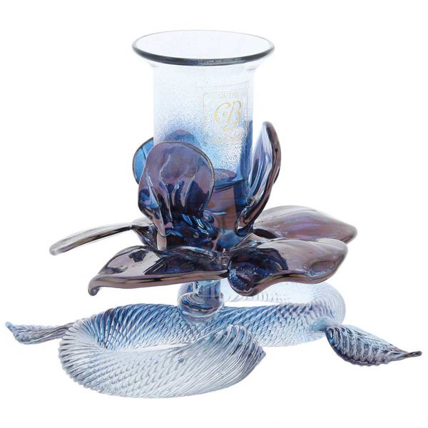 Blue Flower Murano Glass Candle Holder