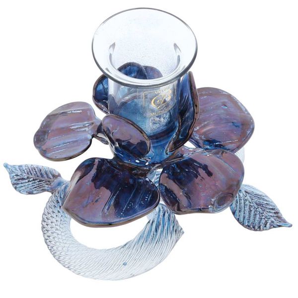 Blue Flower Murano Glass Candle Holder