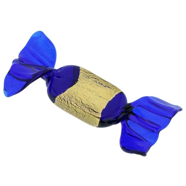 Murano Glass Rectangular Candy - Blue Gold