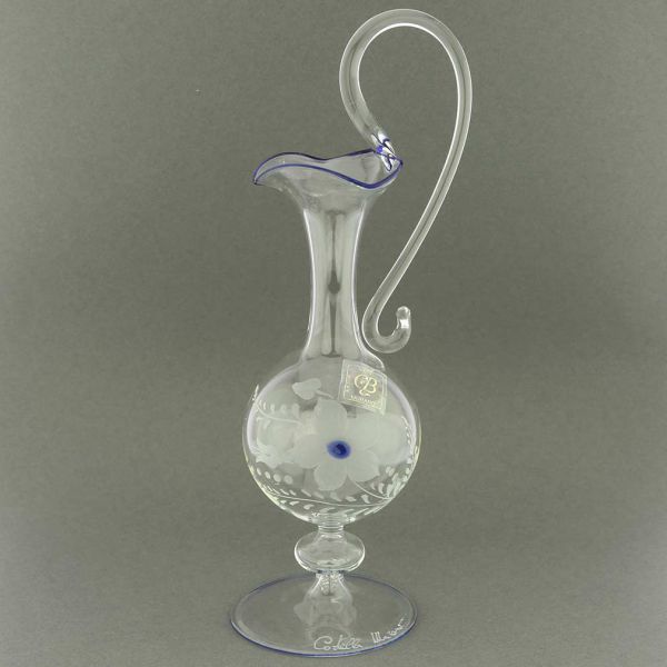 Cristallo and Blue Murano Glass Carafe Decanter