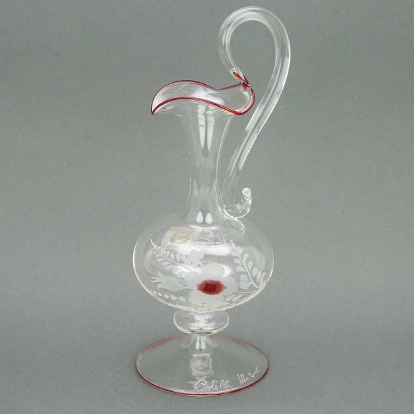 Cristallo and Red Murano Glass Carafe Decanter
