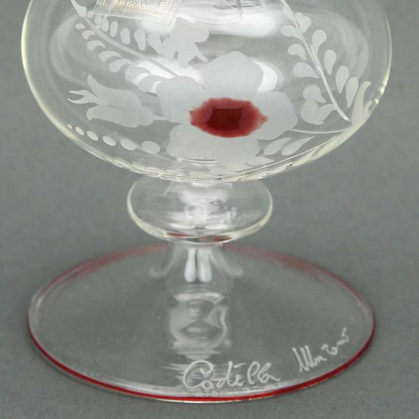 Cristallo and Red Murano Glass Carafe Decanter