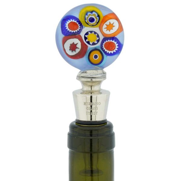 Murano Glass Millefiori Bottle Stopper - Aqua