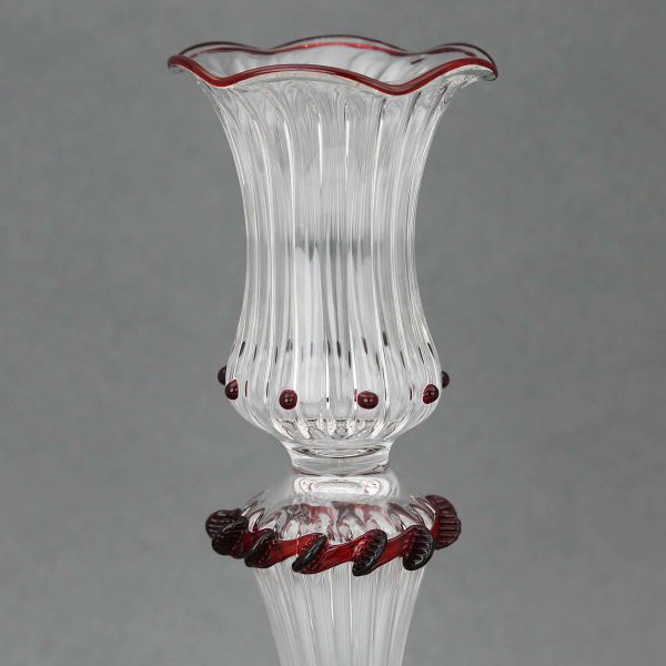 Cristallo and Red Murano Glass Candle Holder